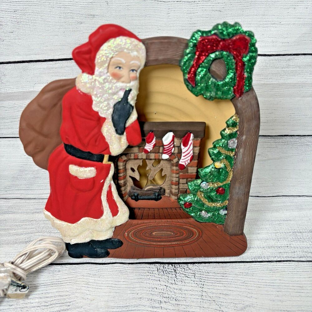 Vtg 80s Santa And Chimney Lighted Fireplace Christmas Tampa Bay Mold Co 8.5"x10"